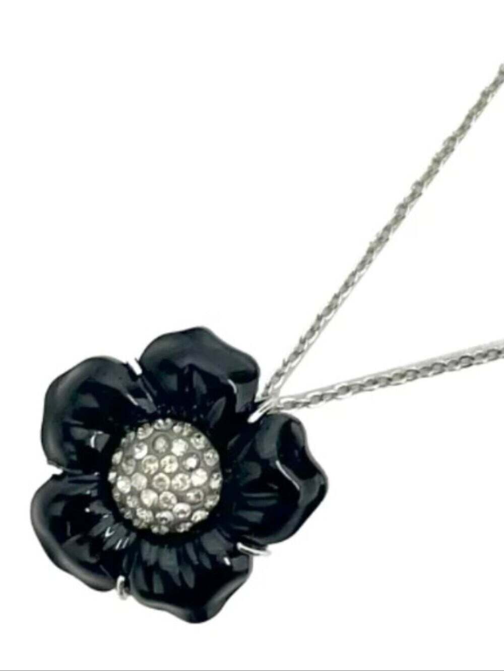 Swarovski Melissa Jet Black Flower Pendant/Necklace w/Pave Crystals